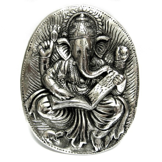 Панно Ганеш с книгой 19х16см алюминий