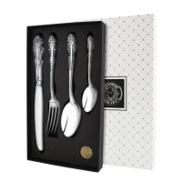 Набор столовый "Юбилейный": вилка, ложка, нож, чайная ложка посеребренный с чернением