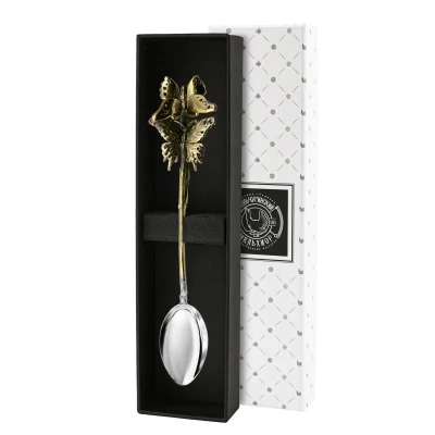 Ложка д/размешивания кофе "Бабочка №6" латунная с посеребренным яблочком