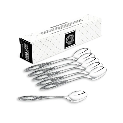 Набор чайных ложек "Пламя" посеребренный с чернением