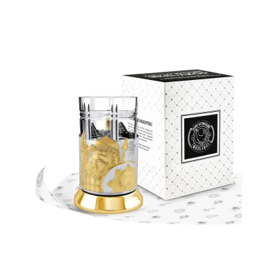 Набор для чая  никелированный с позолотой  "Богатырская застава"