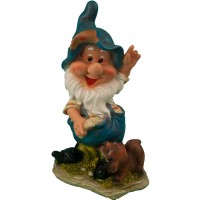 Декоративная садовая фигурка "Радостный гном со щенком"