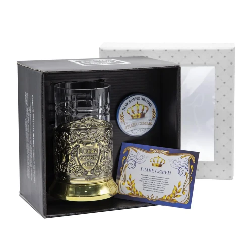 Набор для чая латунный "Глава семьи" с открыткой и значком "Глава семьи"