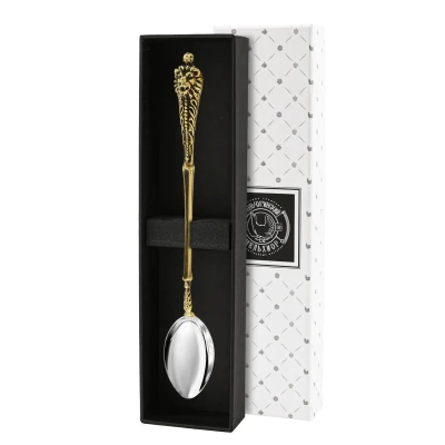 Ложка д/размешивания кофе "Лев" латунная с посеребренным яблочком