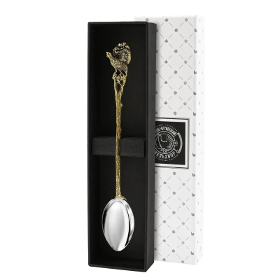 Ложка д/размешивания кофе "Глухарь'" латунная с посеребренным яблочком