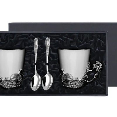 Набор чайных чашек "Куница": ложка, чашка посеребренный с чернением