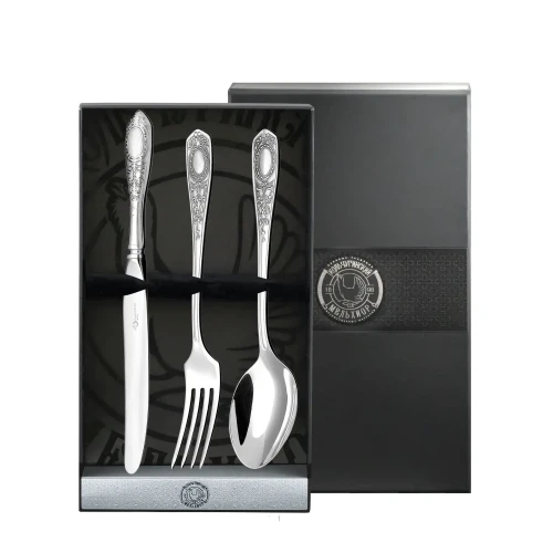 Набор столовый "№1": вилка, ложка, нож посеребренный с чернением Набор столовый "№1": вилка, ложка, нож посеребренный с чернением