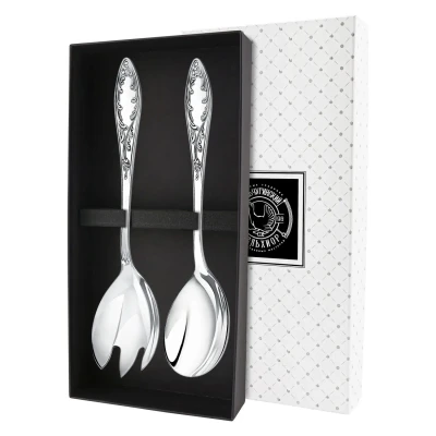 Набор для салата "Пламя": вилка и ложка посеребренный с чернением