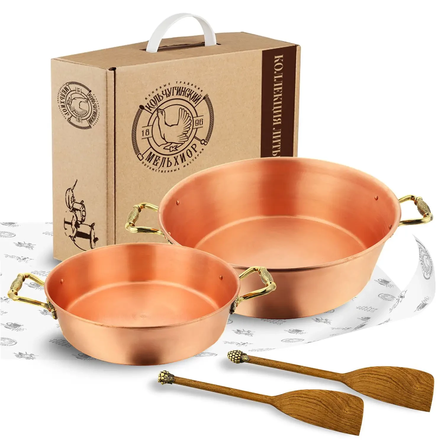 Набор медных тазов 3 и 6 литра с лопатками "Лист"