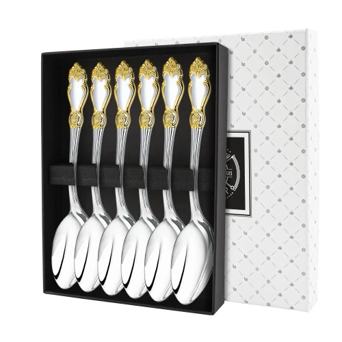 Набор чайной ложки "Серебряная Роза" посеребренный с позолотой