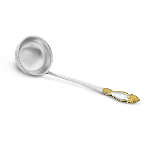 Ложка разливательная "Серебряная роза" позолоченный рисунок