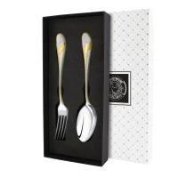 Набор столовый "Метелица": вилка и ложка посеребренный с позолотой