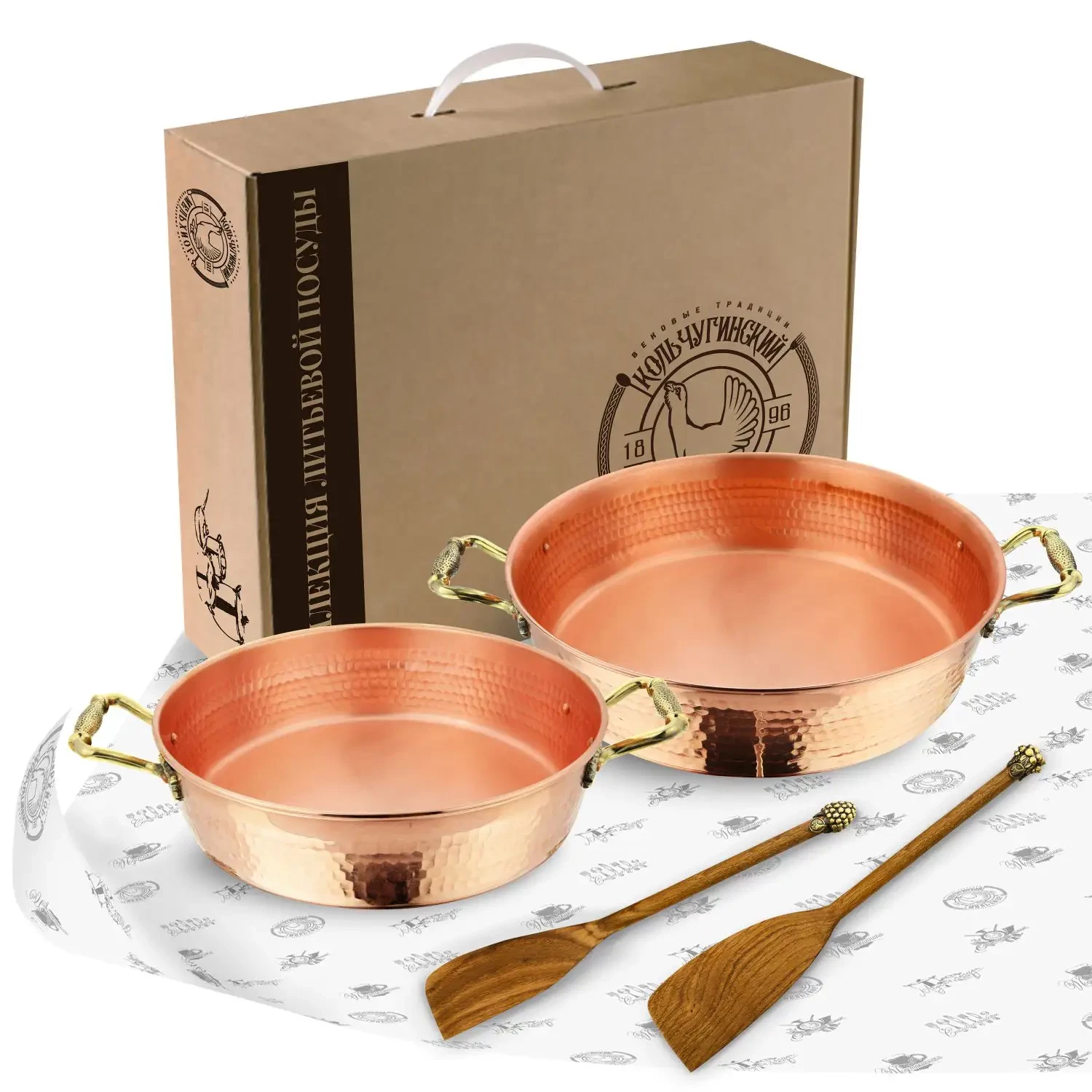 Набор медных кованных тазов 3 и 4,5 литра с лопатками "Садовые ягоды"