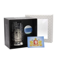 Набор для чая "Урал" никелированный с чернением  с открыткой и значком "Урал Герб"