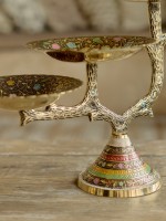 Фруктовница латунь резная тёмная цветная эмаль