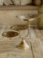 Фруктовница латунь резная тёмная цветная эмаль