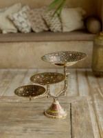 Фруктовница латунь резная тёмная цветная эмаль