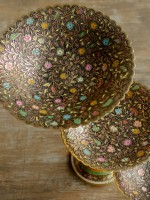 Фруктовница латунь резная тёмная цветная эмаль