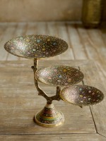 Фруктовница латунь резная тёмная цветная эмаль