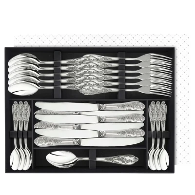 Набор столовый "Весна" 24 предмета из мельхиора с посеребрением