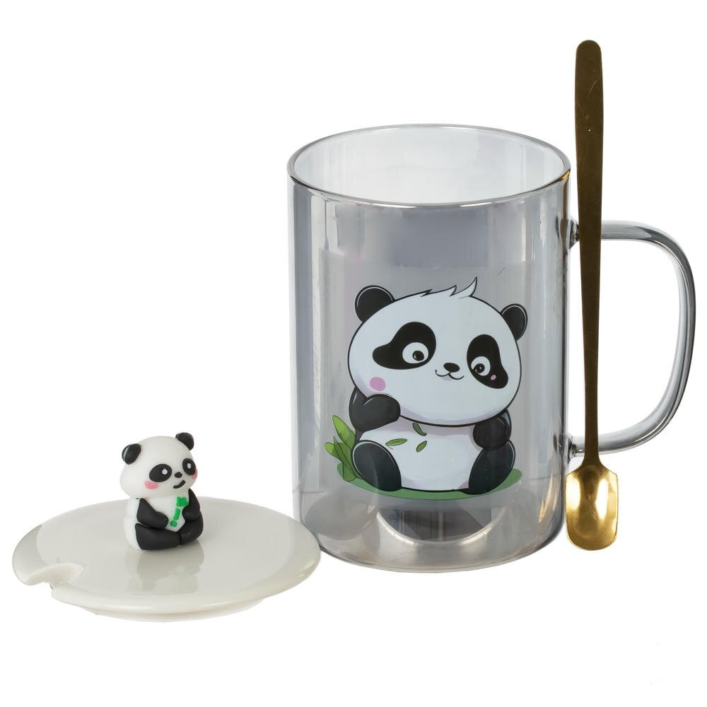 Кружка с крышкой и ложкой, 374 мл, L11,5 W9 H14 см