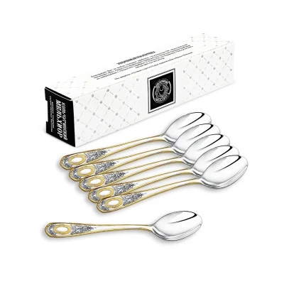 Набор чайных ложек "№1" посеребренный с позолотой