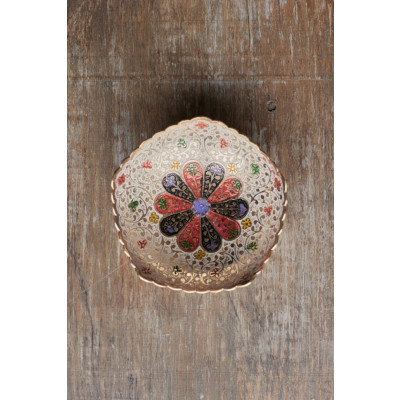 Конфетница латунь резная белая эмаль h-12 см