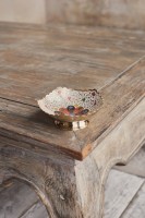 Конфетница латунь резная белая эмаль h-12 см