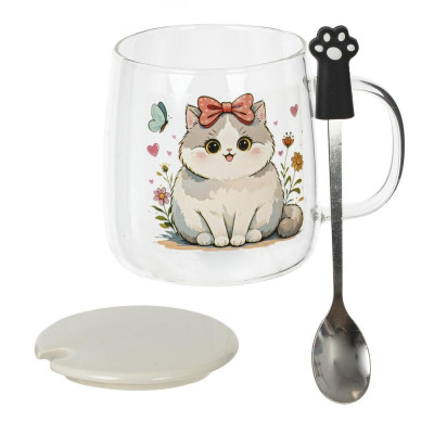 Кружка с крышкой и ложкой, 430 мл, L12 W9 H12,5 см