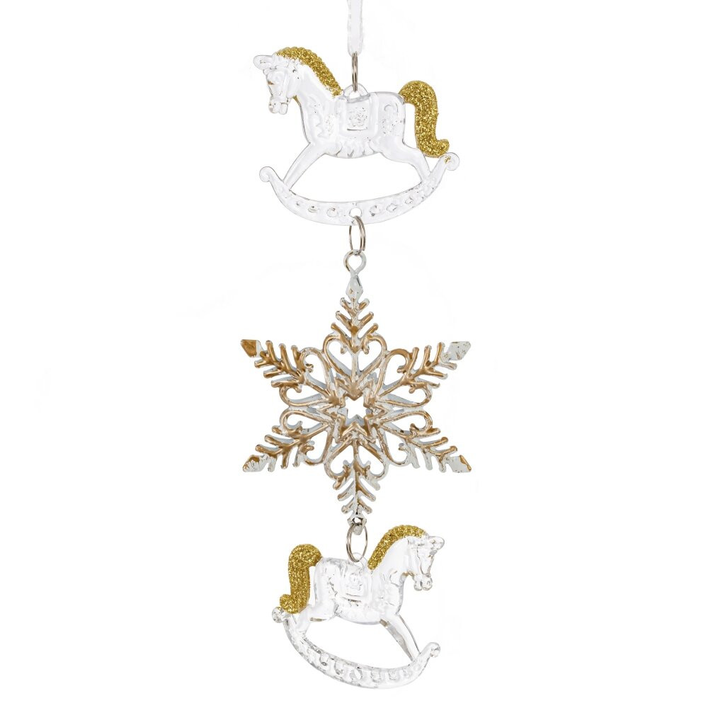 Украшение новогоднеe подвеска"Снежинка с лошадками", L6,5 W1 H19 см, 2в.