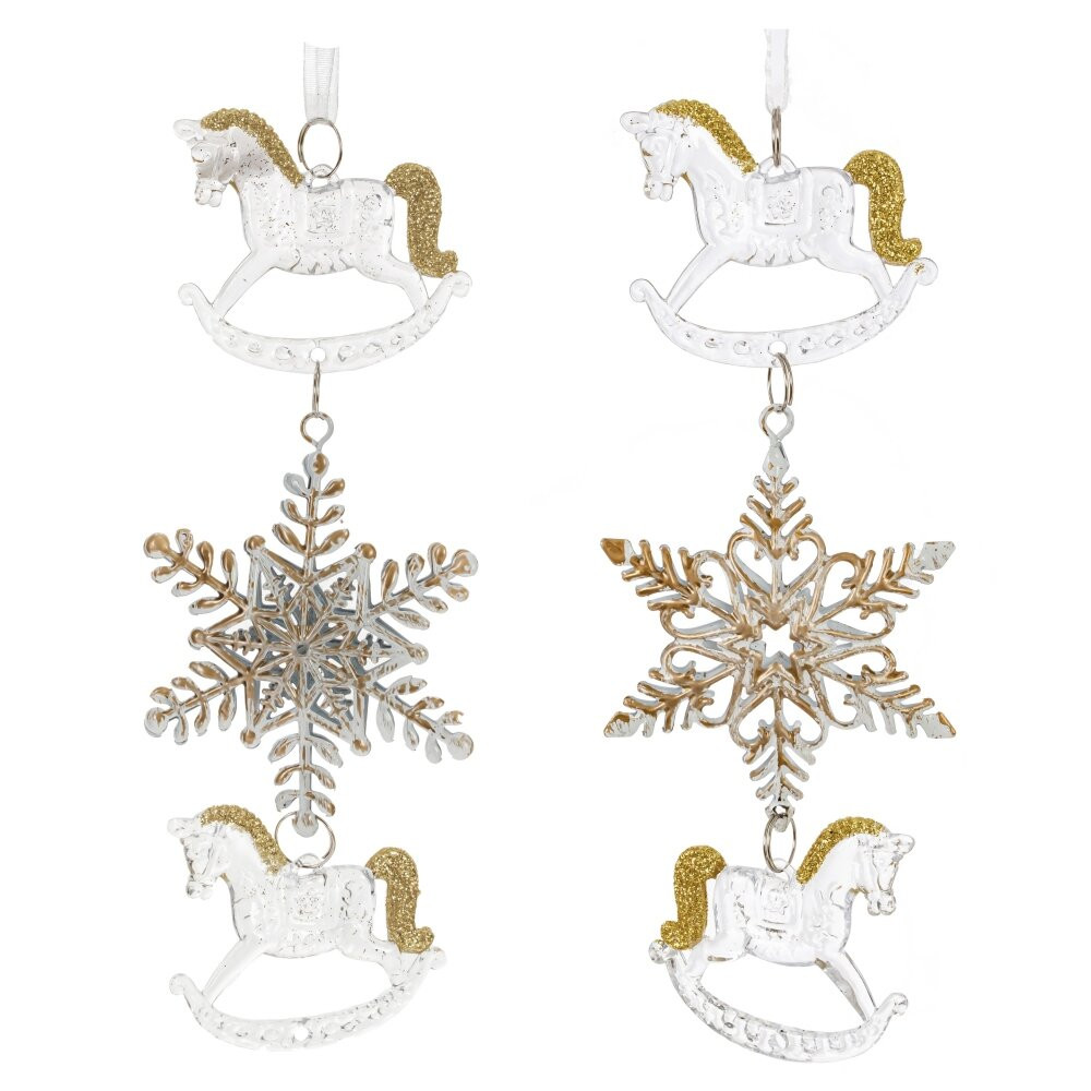 Украшение новогоднеe подвеска"Снежинка с лошадками", L6,5 W1 H19 см, 2в.