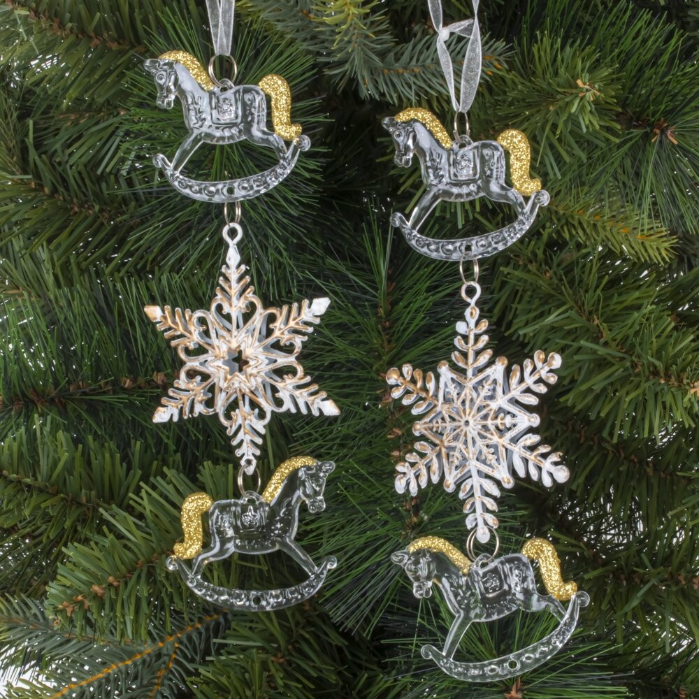 Украшение новогоднеe подвеска"Снежинка с лошадками", L6,5 W1 H19 см, 2в.