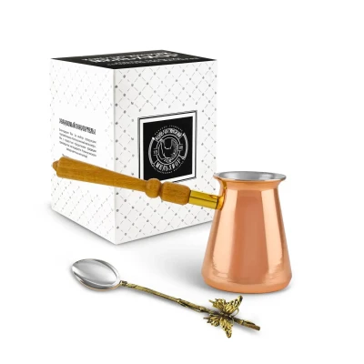 Набор для кофе "Турка" медная с лужением  2 пр. (турка 420мл+лож д/размеш. кофе Бабочка)