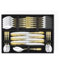 Набор столовый "Юбилейный": вилка, ложка, нож, чайная ложка посеребренный с позолотой