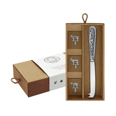 Набор для сыра "Лось": нож для сыра, шпажка посеребренный с чернением