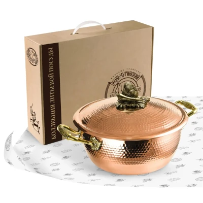 Кастрюля 3,5л медная с лужением кованая с крышкой "Чеснок"
