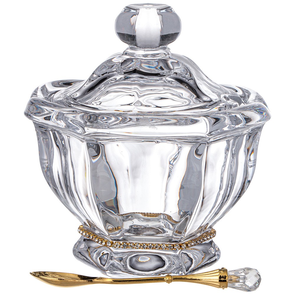 БАНКА ДЛЯ МЕДА "РУБЛЕВКА" 250 МЛ. 12.5*12.5 СМ. ВЫСОТА=14 СМ. + ЛОЖКА. КОЛЛЕКЦИЯ "MUZA" (КОР=8ШТ.)