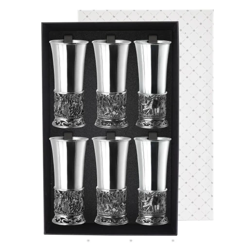 Набор стопок "Охотничий" посеребренный с чернением