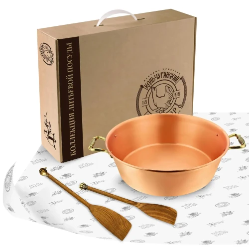 Медный таз с латунными ручками с лопатками "Лист" 6 литров Медный таз с латунными ручками с лопатками "Лист" 6 литров