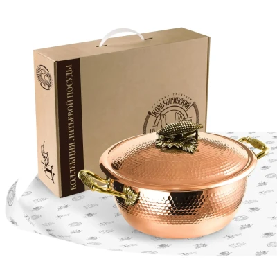 Кастрюля 3,5л медная с лужением кованая с крышкой "Кукуруза"