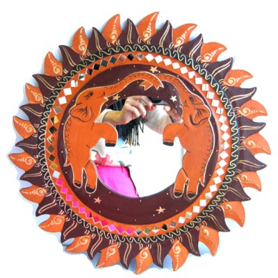 Зеркало Слоны 40см дерево