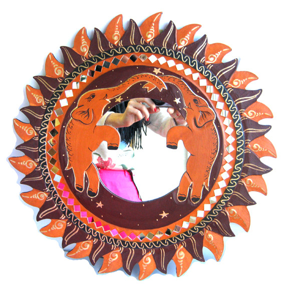 Зеркало Слоны 40см дерево