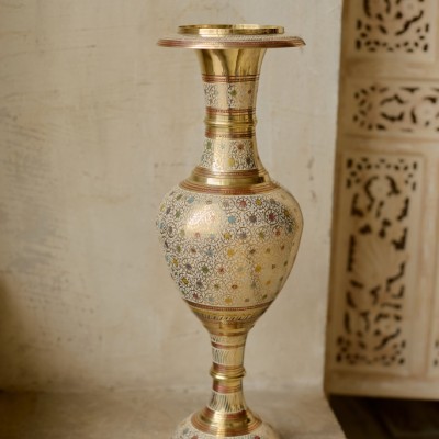 Ваза «Классика» латунь резная BIDRI белая эмаль h-51 см