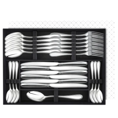 Набор столовый "Капелька": вилка, ложка, нож, чайная ложка посеребренный