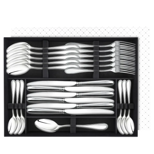 Набор столовый "Капелька": вилка, ложка, нож, чайная ложка посеребренный