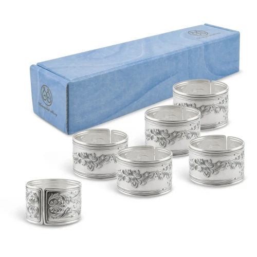 Набор колец для салфеток "Весна" 6 предметов из мельхиора с посеребрением