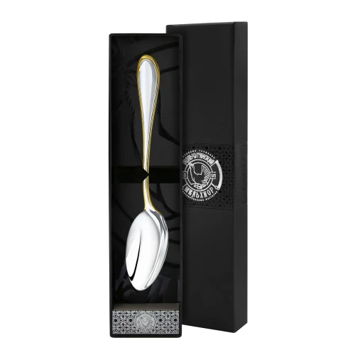 Ложка десертная "Капелька" посеребрение с позолотой в футляре
