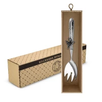 Вилка для салата "Бабочки" латунная посеребренная с чернением кованая