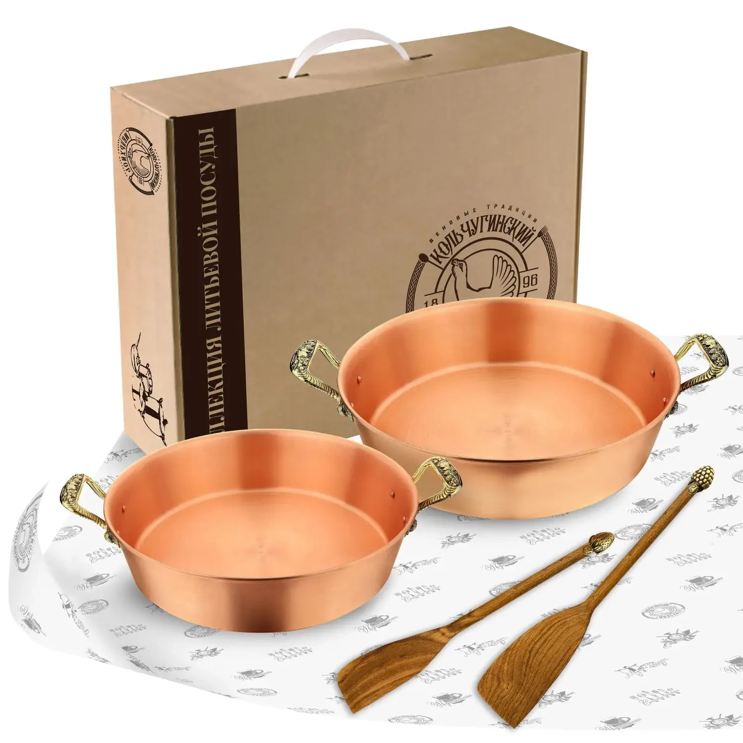 Набор медных тазов 4,5 и 6 литров с лопатками "Ягоды"