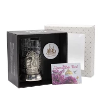 Набор для чая "Храм Василия Блаженного" никелированный с чернением  с открыткой и значком "Спаси и сохрани"